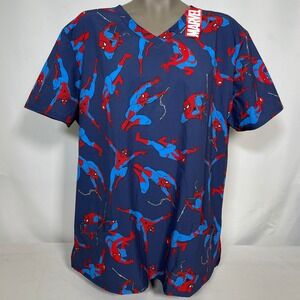 Spider-Man Marvel Comics Navy Blue Superhero Scrub Top Women's XXL NWT
